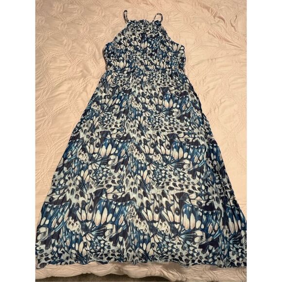 NWT Anne Klein Flowy Halter Marine Blue Multi Midi Dress 10 - Picture 2 of 8